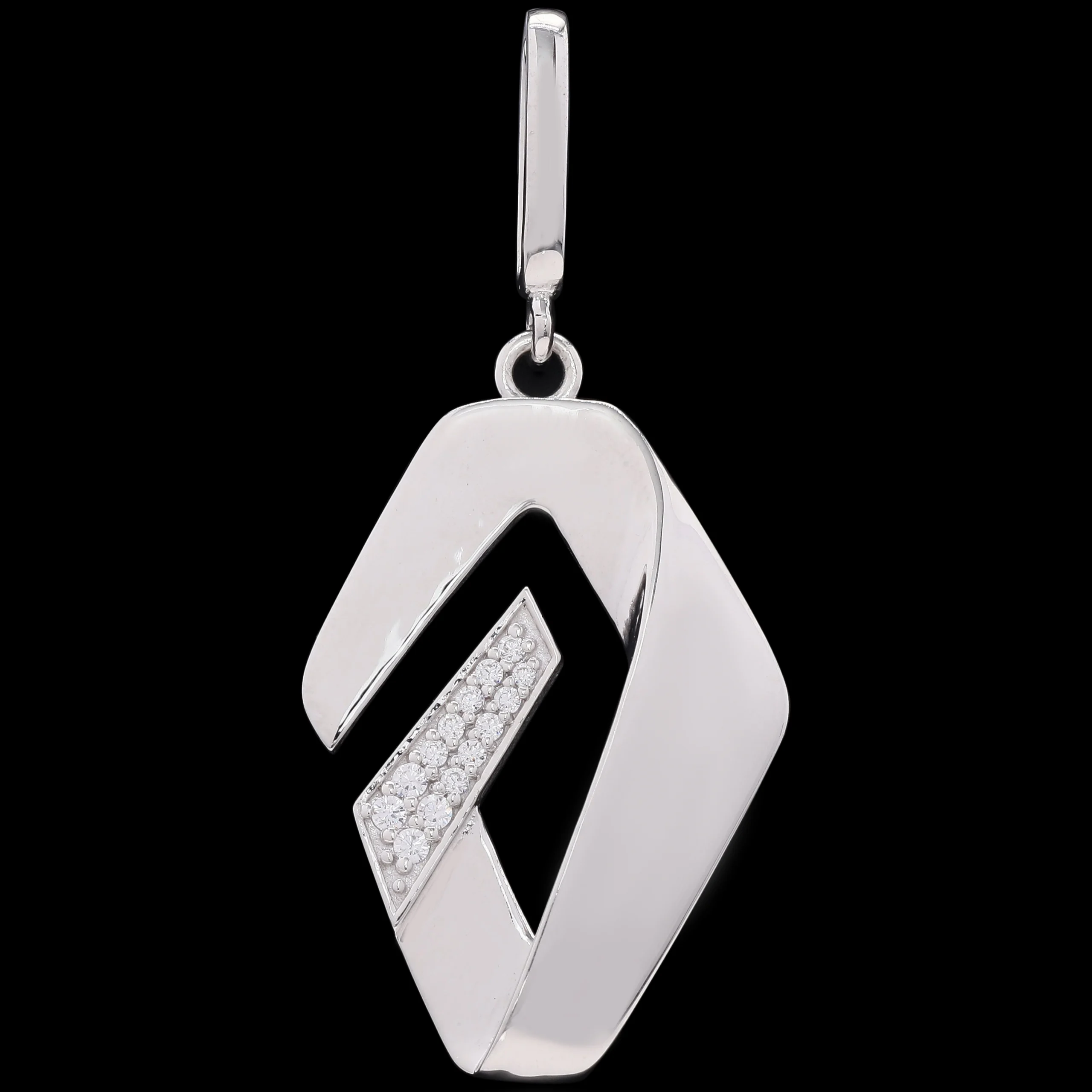 Cipher geometric pendant in silver finish with diagonal clear stone detail